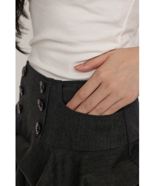 SLY(スライ)の「DOUBLE BUTTON TUCK SKORT ダブルボタンタックスコート ナポレオン風 秋服 冬服(スカート・レディース・杢グレー/ブラック・0/1)」の9枚目の写真