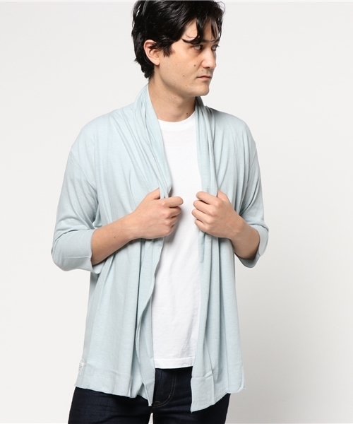 rovtski（ロフトスキー）の「綿フレンチリネンショールカーディガン（カーディガン/ボレロ・メンズ・ブルー/ライトグレー/キャメル/ミント/ベージュ/サックスブルー・LARGE/MEDIUM）」の4枚目の写真