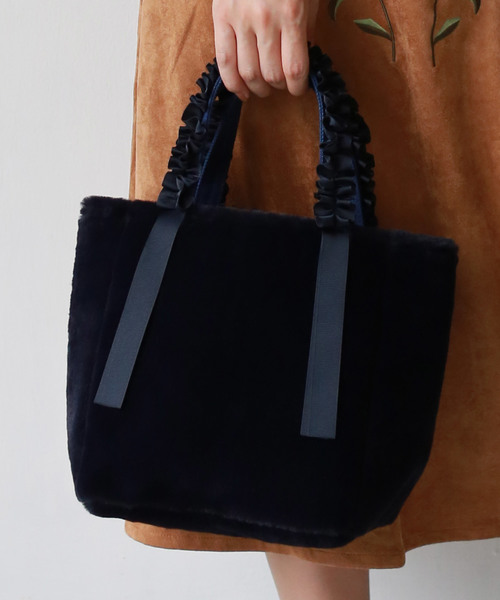 REAL CUBE（リアルキューブ）の「REAL CUBE グログランリボンフリルハンドルファートートバッグ（トートバッグ・レディース・ブラック/グレー/チャコール/カーキ/ネイビー/ピンク・FREE）」の5枚目の写真