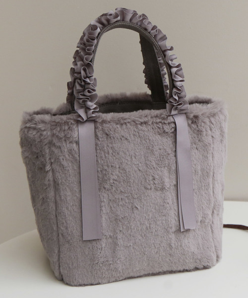 REAL CUBE（リアルキューブ）の「REAL CUBE グログランリボンフリルハンドルファートートバッグ（トートバッグ・レディース・ブラック/グレー/チャコール/カーキ/ネイビー/ピンク・FREE）」の3枚目の写真