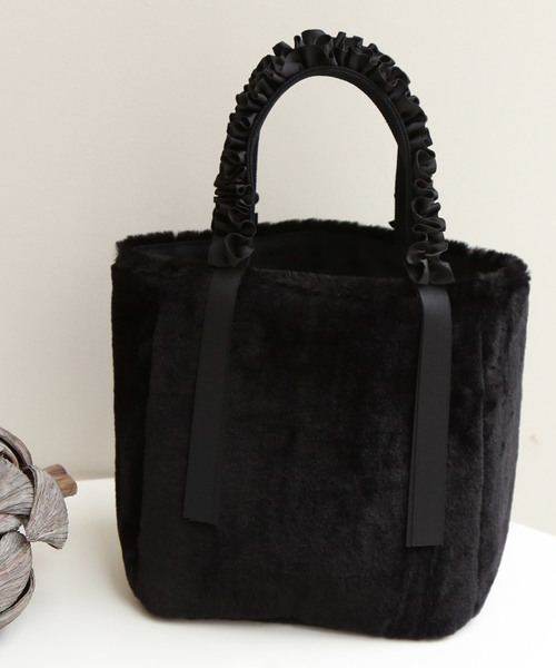 REAL CUBE（リアルキューブ）の「REAL CUBE グログランリボンフリルハンドルファートートバッグ（トートバッグ・レディース・ブラック/グレー/チャコール/カーキ/ネイビー/ピンク・FREE）」の2枚目の写真