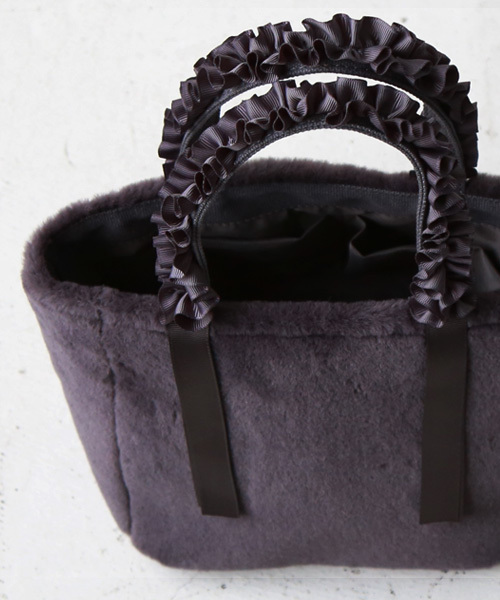 REAL CUBE（リアルキューブ）の「REAL CUBE グログランリボンフリルハンドルファートートバッグ（トートバッグ・レディース・ブラック/グレー/チャコール/カーキ/ネイビー/ピンク・FREE）」の8枚目の写真