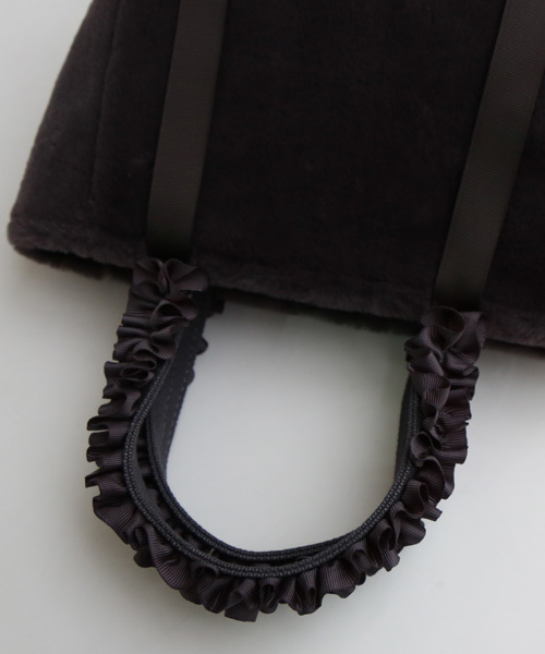 REAL CUBE（リアルキューブ）の「REAL CUBE グログランリボンフリルハンドルファートートバッグ（トートバッグ・レディース・ブラック/グレー/チャコール/カーキ/ネイビー/ピンク・FREE）」の9枚目の写真