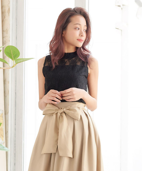 KOBE LETTUCE（コウベレタス）の「レース素材ハイネックノースリーブトップス レディース ブラウス[C3178]神戸レタス（タンクトップ・レディース・オフホワイト/ラベンダー/ネイビー/ブラック・FREE）」の9枚目の写真