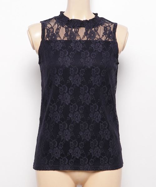 KOBE LETTUCE（コウベレタス）の「レース素材ハイネックノースリーブトップス レディース ブラウス[C3178]神戸レタス（タンクトップ・レディース・オフホワイト/ラベンダー/ネイビー/ブラック・FREE）」の4枚目の写真