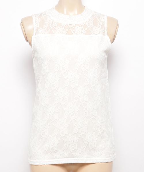 KOBE LETTUCE（コウベレタス）の「レース素材ハイネックノースリーブトップス レディース ブラウス[C3178]神戸レタス（タンクトップ・レディース・オフホワイト/ラベンダー/ネイビー/ブラック・FREE）」の2枚目の写真