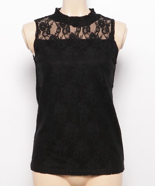 KOBE LETTUCE（コウベレタス）の「レース素材ハイネックノースリーブトップス レディース ブラウス[C3178]神戸レタス（タンクトップ・レディース・オフホワイト/ラベンダー/ネイビー/ブラック・FREE）」の3枚目の写真