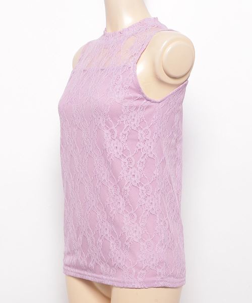 KOBE LETTUCE（コウベレタス）の「レース素材ハイネックノースリーブトップス レディース ブラウス[C3178]神戸レタス（タンクトップ・レディース・オフホワイト/ラベンダー/ネイビー/ブラック・FREE）」の6枚目の写真