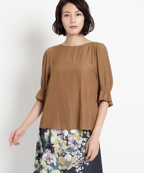 Sunauna（スーナウーナ）の「【洗える】袖コンマットサテンブラウス（シャツ/ブラウス・レディース・ネイビー/ブラウン/マスタード・40/38）」の5枚目の写真