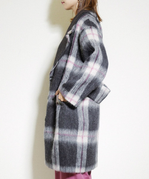 LADYMADE(レディメイド)の「ニットカラールーズフィットコート(その他アウター・レディース・チャコールグレー/アイボリー・FREE)」の3枚目の写真