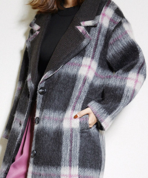 LADYMADE(レディメイド)の「ニットカラールーズフィットコート(その他アウター・レディース・チャコールグレー/アイボリー・FREE)」の5枚目の写真