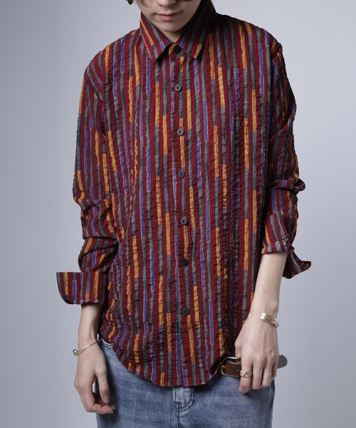 antiqua(アンティカ)の「デザインストライプシャツ(シャツ/ブラウス・レディース・レッド/アイボリー・M/L/XL)」の2枚目の写真