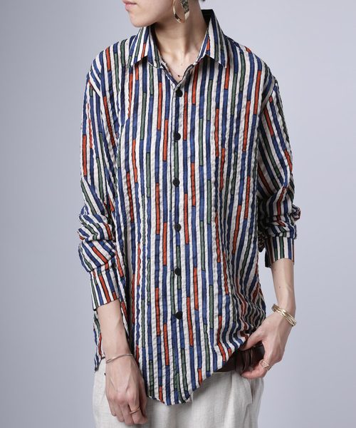 antiqua(アンティカ)の「デザインストライプシャツ(シャツ/ブラウス・レディース・レッド/アイボリー・M/L/XL)」の3枚目の写真
