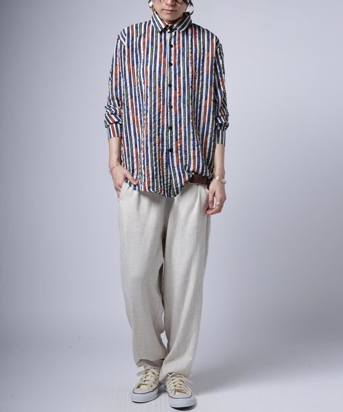 antiqua(アンティカ)の「デザインストライプシャツ(シャツ/ブラウス・レディース・レッド/アイボリー・M/L/XL)」の4枚目の写真