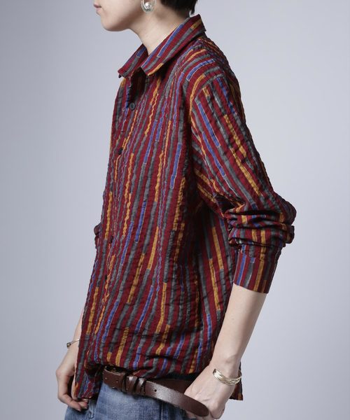 antiqua(アンティカ)の「デザインストライプシャツ(シャツ/ブラウス・レディース・レッド/アイボリー・M/L/XL)」の7枚目の写真