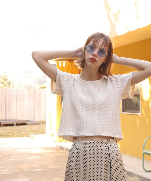 natural couture(ナチュラルクチュール)の「オニワッフルショートTシャツ(Tシャツ/カットソー・レディース・ブラック/ベージュ/オフホワイト/オレンジ/ミント・FREE)」の2枚目の写真