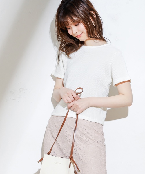 natural couture(ナチュラルクチュール)の「オニワッフルショートTシャツ(Tシャツ/カットソー・レディース・ブラック/ベージュ/オフホワイト/オレンジ/ミント・FREE)」の6枚目の写真