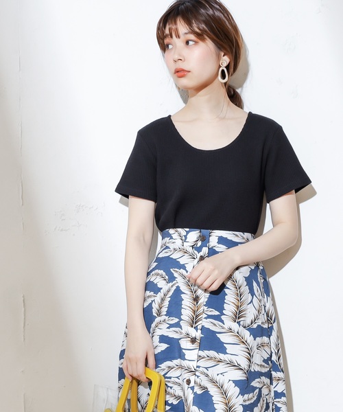 natural couture(ナチュラルクチュール)の「オニワッフルショートTシャツ(Tシャツ/カットソー・レディース・ブラック/ベージュ/オフホワイト/オレンジ/ミント・FREE)」の10枚目の写真