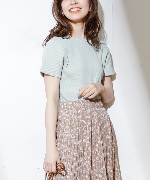natural couture(ナチュラルクチュール)の「オニワッフルショートTシャツ(Tシャツ/カットソー・レディース・ブラック/ベージュ/オフホワイト/オレンジ/ミント・FREE)」の14枚目の写真
