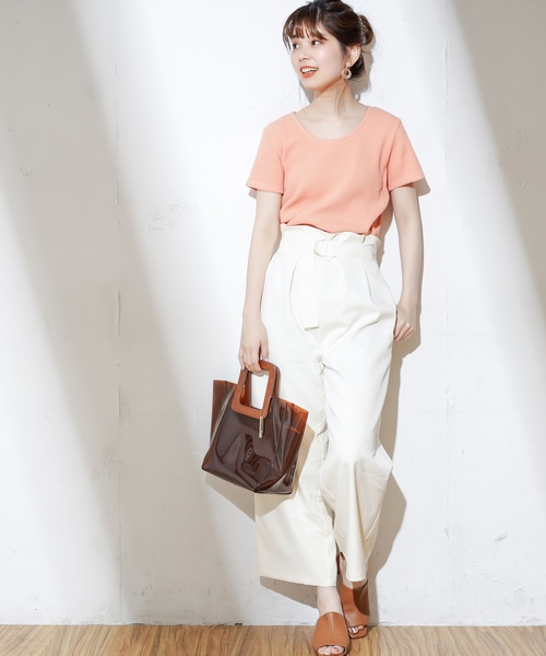 natural couture(ナチュラルクチュール)の「オニワッフルショートTシャツ(Tシャツ/カットソー・レディース・ブラック/ベージュ/オフホワイト/オレンジ/ミント・FREE)」の11枚目の写真