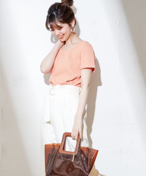 natural couture(ナチュラルクチュール)の「オニワッフルショートTシャツ(Tシャツ/カットソー・レディース・ブラック/ベージュ/オフホワイト/オレンジ/ミント・FREE)」の18枚目の写真
