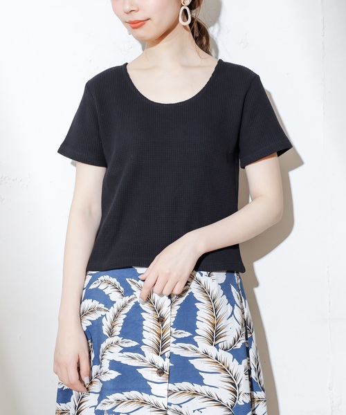natural couture(ナチュラルクチュール)の「オニワッフルショートTシャツ(Tシャツ/カットソー・レディース・ブラック/ベージュ/オフホワイト/オレンジ/ミント・FREE)」の8枚目の写真