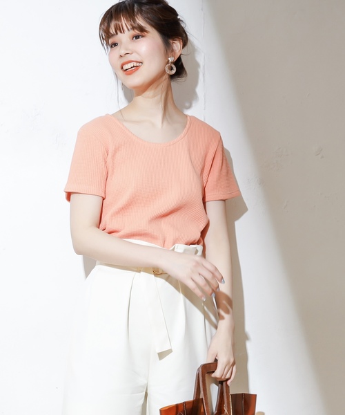 natural couture(ナチュラルクチュール)の「オニワッフルショートTシャツ(Tシャツ/カットソー・レディース・ブラック/ベージュ/オフホワイト/オレンジ/ミント・FREE)」の22枚目の写真