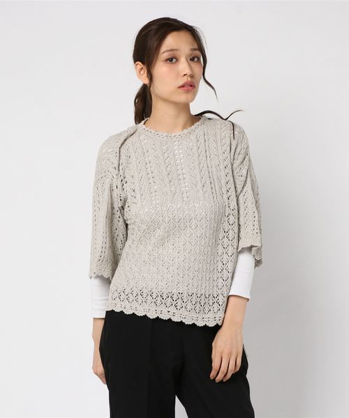 Samansa Mos2（サマンサ モスモス）の「前後着リボンカーディガン（ニット/セーター・レディース・ブラウン/ベージュ/ネイビー・ﾌﾘ-）」の3枚目の写真