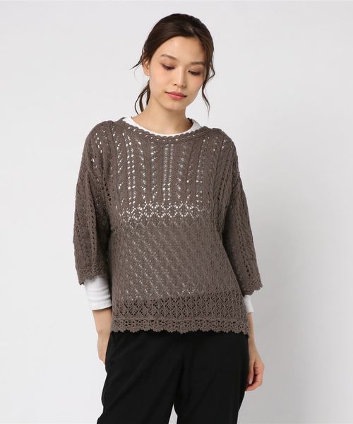 Samansa Mos2（サマンサ モスモス）の「前後着リボンカーディガン（ニット/セーター・レディース・ブラウン/ベージュ/ネイビー・ﾌﾘ-）」の2枚目の写真