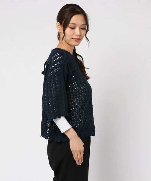 Samansa Mos2（サマンサ モスモス）の「前後着リボンカーディガン（ニット/セーター・レディース・ブラウン/ベージュ/ネイビー・ﾌﾘ-）」の4枚目の写真