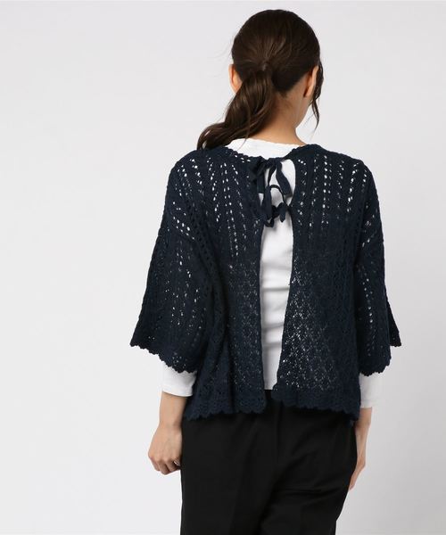 Samansa Mos2（サマンサ モスモス）の「前後着リボンカーディガン（ニット/セーター・レディース・ブラウン/ベージュ/ネイビー・ﾌﾘ-）」の5枚目の写真