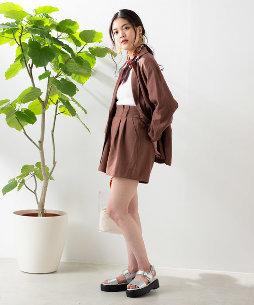 WEGO（ウィゴー）の「WEGO/【セットアップ対応商品】リネンタッチタックキュロット（その他パンツ・レディース・ライトベージュ/ホワイト系その他3/ベージュ系その他2/ブラウン・FREE）」の7枚目の写真