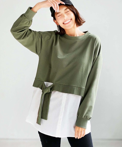 GeeRA(ジーラ)の「シャツドッキングスウェット(スウェット・レディース・カーキ/ブラック/ピンクベージュ・SMALL/MEDIUM/LARGE/X-LARGE)」の1枚目の写真