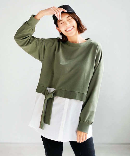 GeeRA(ジーラ)の「シャツドッキングスウェット(スウェット・レディース・カーキ/ブラック/ピンクベージュ・SMALL/MEDIUM/LARGE/X-LARGE)」の5枚目の写真