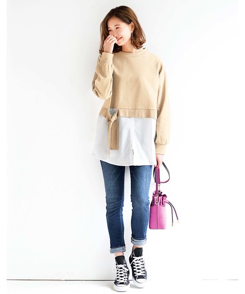 GeeRA(ジーラ)の「シャツドッキングスウェット(スウェット・レディース・カーキ/ブラック/ピンクベージュ・SMALL/MEDIUM/LARGE/X-LARGE)」の4枚目の写真