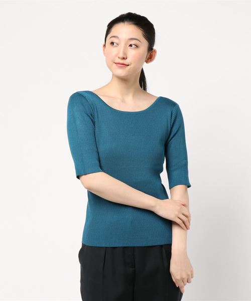 KOBE LETTUCE（コウベレタス）の「バックオープンバレエ5分袖リブサマーニット（ニット/セーター・レディース・ブラック/パープル/ブルー/グリーン/アイボリー/モカ/ホワイト×ブラック・FREE）」の6枚目の写真