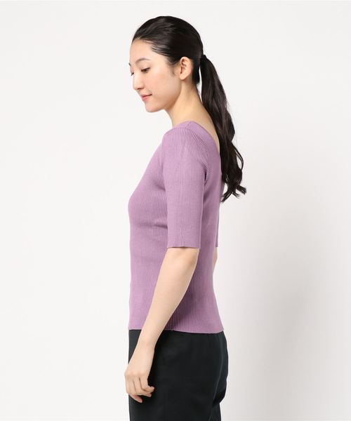 KOBE LETTUCE（コウベレタス）の「バックオープンバレエ5分袖リブサマーニット（ニット/セーター・レディース・ブラック/パープル/ブルー/グリーン/アイボリー/モカ/ホワイト×ブラック・FREE）」の18枚目の写真