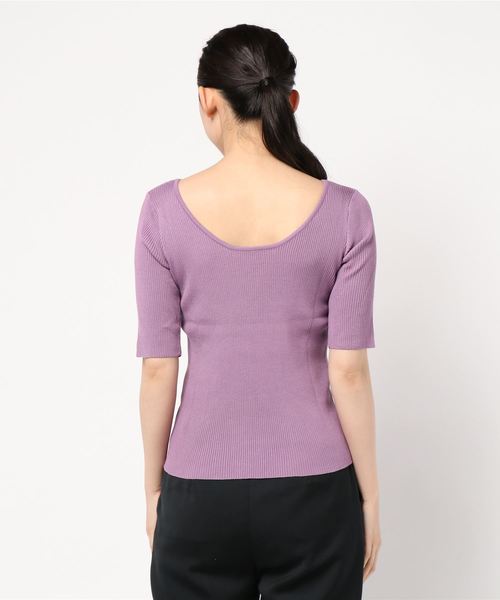 KOBE LETTUCE（コウベレタス）の「バックオープンバレエ5分袖リブサマーニット（ニット/セーター・レディース・ブラック/パープル/ブルー/グリーン/アイボリー/モカ/ホワイト×ブラック・FREE）」の16枚目の写真