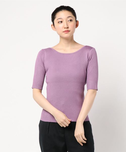 KOBE LETTUCE（コウベレタス）の「バックオープンバレエ5分袖リブサマーニット（ニット/セーター・レディース・ブラック/パープル/ブルー/グリーン/アイボリー/モカ/ホワイト×ブラック・FREE）」の10枚目の写真