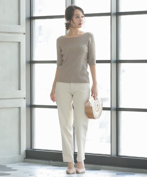 KOBE LETTUCE（コウベレタス）の「バックオープンバレエ5分袖リブサマーニット（ニット/セーター・レディース・ブラック/パープル/ブルー/グリーン/アイボリー/モカ/ホワイト×ブラック・FREE）」の17枚目の写真