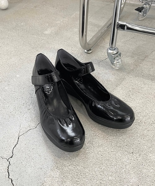 セール】日本製ベルクロウェッジソールパンプス メリージェーン