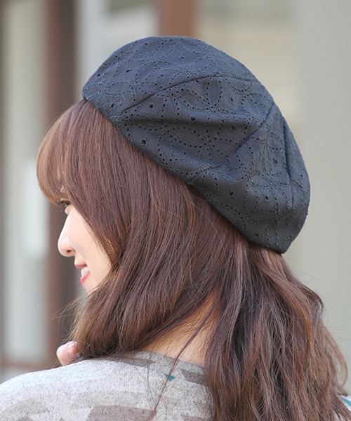 チチカカ（チチカカ）の「コットンレースベレー帽（ハンチング/ベレー帽・レディース・ブラック/オフホワイト/イエロー・FREE）」の6枚目の写真