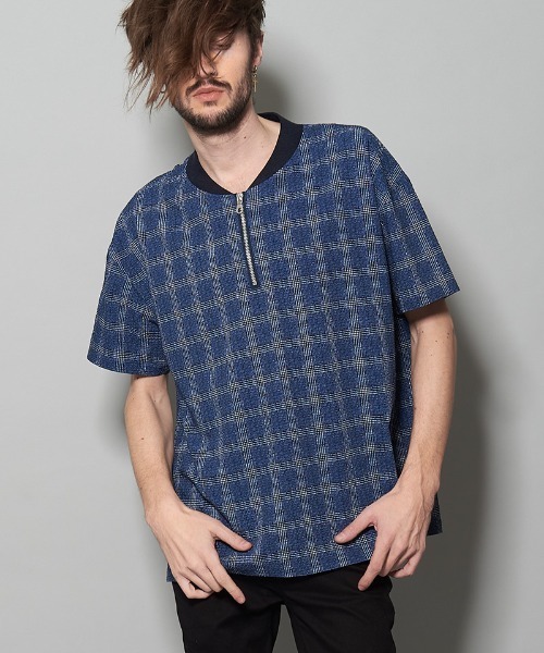 NO ID.(ノーアイディ)の「mhs1554-シアサッカーチェックZIP-PO(シャツ/ブラウス・メンズ・ブラック/ネイビー・1/2)」の20枚目の写真