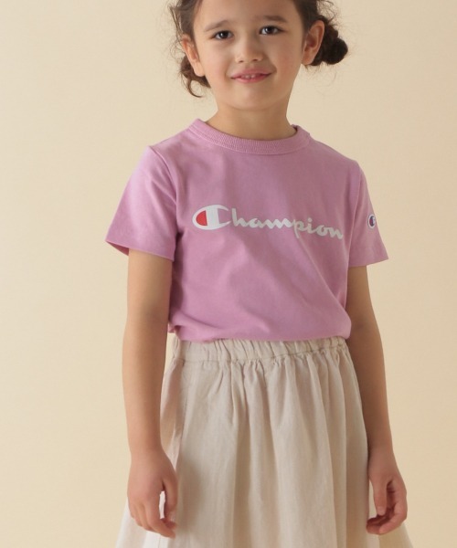 Champion（チャンピオン）の「【Champion(チャンピオン）】BASICロゴTee(KIDS)（Tシャツ/カットソー・キッズ・ベージュ/パープル/オフホワイト/ピンク・MEDIUM/LARGE/X-LARGE/XX-LARGE）」の4枚目の写真