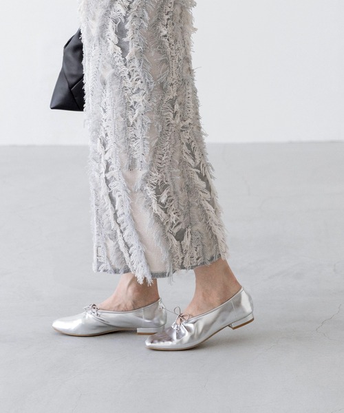 新色シルバー追加 】リボンギャザーフラットシューズ（バレエシューズ