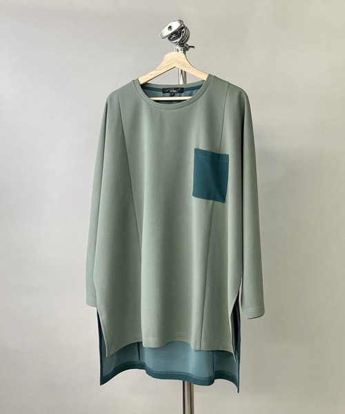 Beno（ビーノ）の「カットジョーゼット / ロングテール スイッチ ドルマン ビッグシルエット ロンT（Tシャツ/カットソー・メンズ・ブルー/ライトカーキ/ベージュ/ブラック/オフホワイト・FREE）」の4枚目の写真