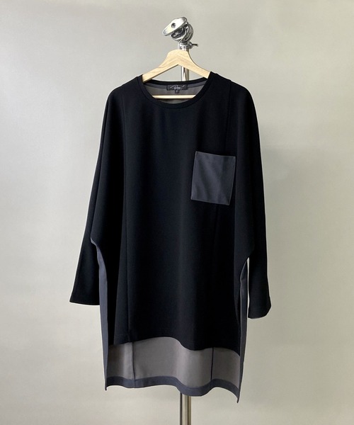 Beno（ビーノ）の「カットジョーゼット / ロングテール スイッチ ドルマン ビッグシルエット ロンT（Tシャツ/カットソー・メンズ・ブルー/ライトカーキ/ベージュ/ブラック/オフホワイト・FREE）」の2枚目の写真