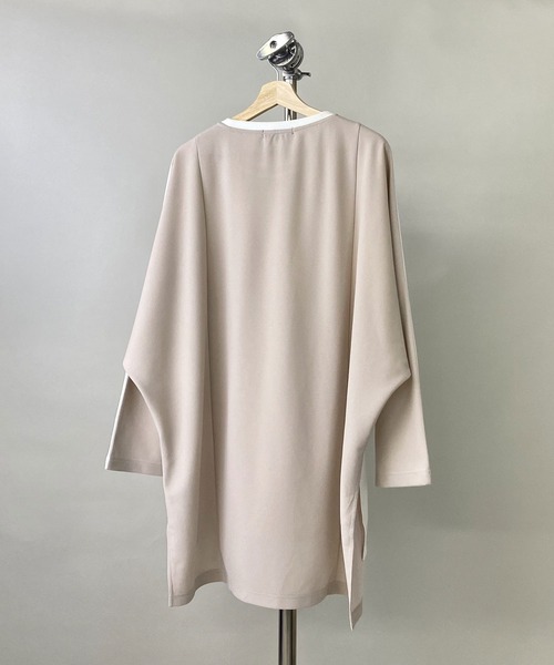 Beno（ビーノ）の「カットジョーゼット / ロングテール スイッチ ドルマン ビッグシルエット ロンT（Tシャツ/カットソー・メンズ・ブルー/ライトカーキ/ベージュ/ブラック/オフホワイト・FREE）」の9枚目の写真