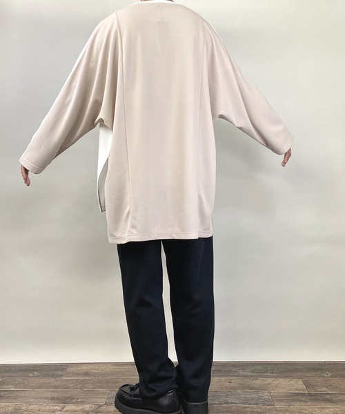 Beno（ビーノ）の「カットジョーゼット / ロングテール スイッチ ドルマン ビッグシルエット ロンT（Tシャツ/カットソー・メンズ・ブルー/ライトカーキ/ベージュ/ブラック/オフホワイト・FREE）」の7枚目の写真