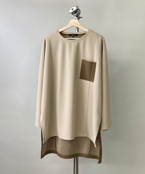 Beno（ビーノ）の「カットジョーゼット / ロングテール スイッチ ドルマン ビッグシルエット ロンT（Tシャツ/カットソー・メンズ・ブルー/ライトカーキ/ベージュ/ブラック/オフホワイト・FREE）」の18枚目の写真